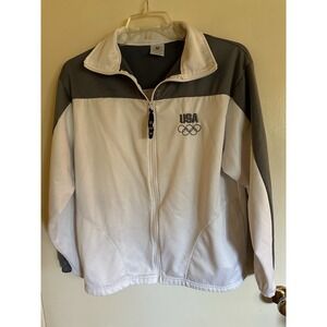 Vtg United States Olympic Committee Team USA White Grey Zip Up Jacket Large